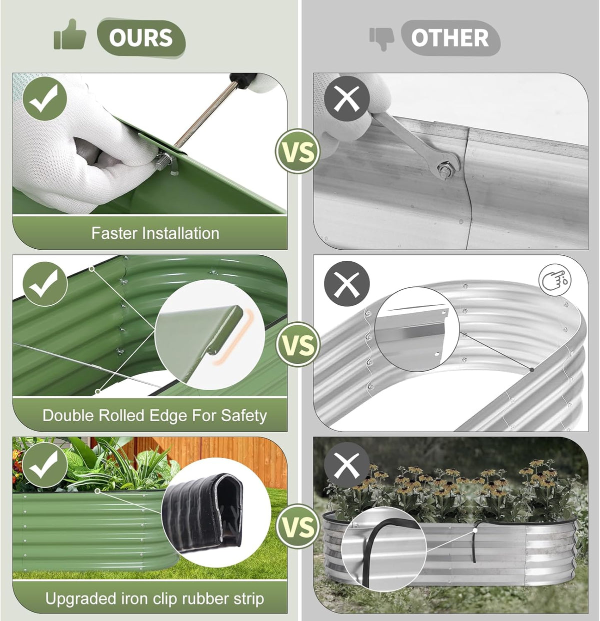 Galvanized Raised Garden Bed Outdoor- Raised Beds for Gardening| Metal Planter Box, Steel Raised Garden Bed Kit with Safety Edging and Gloves for Vegetables, Flower, Herbs (6x2x1.4FT, Green)