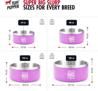 Tuff Pupper Heavy Duty Insulated Dog Bowl | Double Wall Stainless Steel Dog Food Dish | Non-Slip Spill Proof Dishwasher Safe Cat Bowl | Water Dish for Feeding Large Medium Small Pets (188oz, Pink)