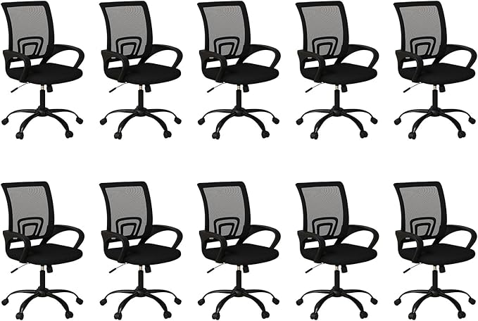 Bonzy Home Ergonomic Conference Room Chairs Set of 10, Rolling Office Chairs with Wheels, Mesh Computer Desk Chair with 360°Swivel, Height Adjustable, 10 Pack