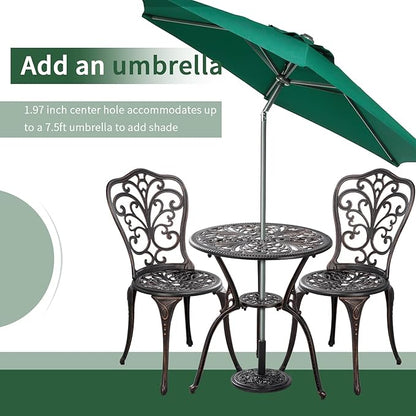 Withniture Outdoor Bistro Set 3 Piece Patio Bistro Set with Umbrella Hole, Weather Resistant Bistro Table and Chairs Set of 2 for Porch Garden, Bronze