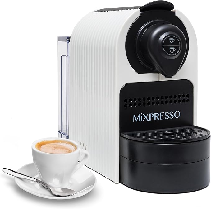 Mixpresso White Espresso Coffee Machine – Compact 1400W Single Serve Coffee