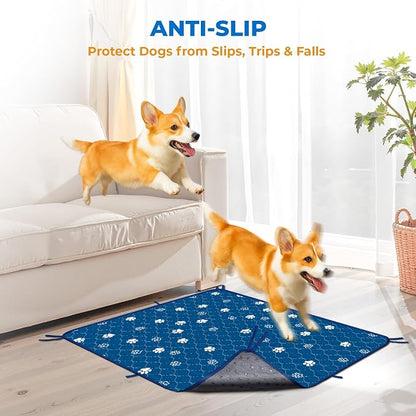 Fostanfly Washable Pee Pads for Dogs, 2 Pack Large 54"x54" Ultra-Absorbent and Leak-Proof Non-Slip Reusable Potty Training Pads for Dogs, Puppy & Cats of Add 8 Lanyards-Blue