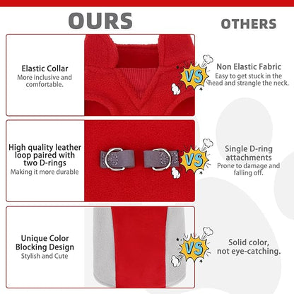 KOOLTAIL Small Dog Sweater - Dog Fleece Vest Jacket with Leash D-Ring for Small Medium Dogs, Soft Pullover Winter Warm Cold Weather Coats, Pet Fall Clothes Outfit for Puppy Cat Boys&Girls, Red M