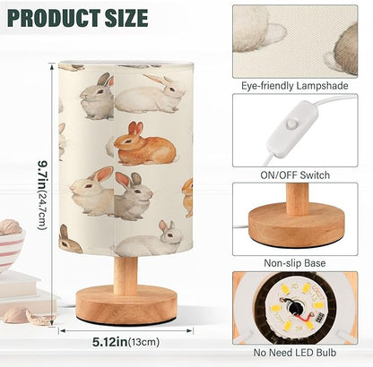 Rabbits LED Table Lamp for Bedroom Bedside Lamp with USB Charging Ports Decor Nightstand for Living Room Reading Dorm Desk Home Office