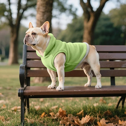 Idepet 2 Pack Dog Fleece Vest Sweater Warm Pullover Jacket with D-Ring Leash Reflective Winter Coat Hoodie for French Bulldog Pug Chihuahuas Yorkies Dachshunds(Dark Green&Grass Green,X-Small)