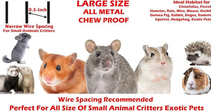 54" Large Wrought Iron Chewproof 4-Levels Tight 1/2-inch Bar Spacing Ferret Chinchilla Sugar Glider Rats Mice Home Cage with Detachable Rolling Stand