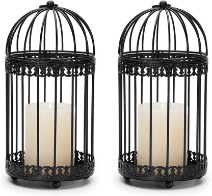 NUPTIO Black Decorative Bird Cage: Birdcage Hanging Lantern for Pillar Candles - Vintage Bird Cages Candle Holders for Halloween Christmas Table Centerpiece 7.7 Inch H