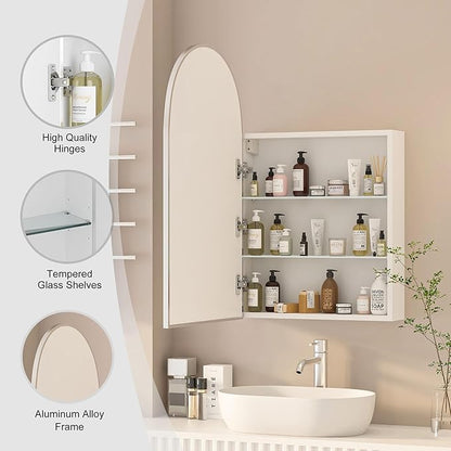 Arched Medicine Cabinet with Mirror, Brushed Nickel Mirror Cabinet with Storage