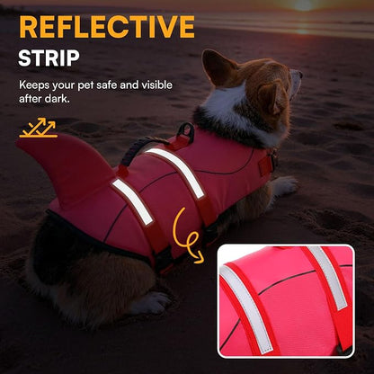 Dog Life Jacket High Flotation, Reflective Dog Life Vest for Swimming, Adjustable Dogs Life Preserver Rescue Handle Spring Summer Pool for Small, Medium, Large Dogs (Rosepink,M)