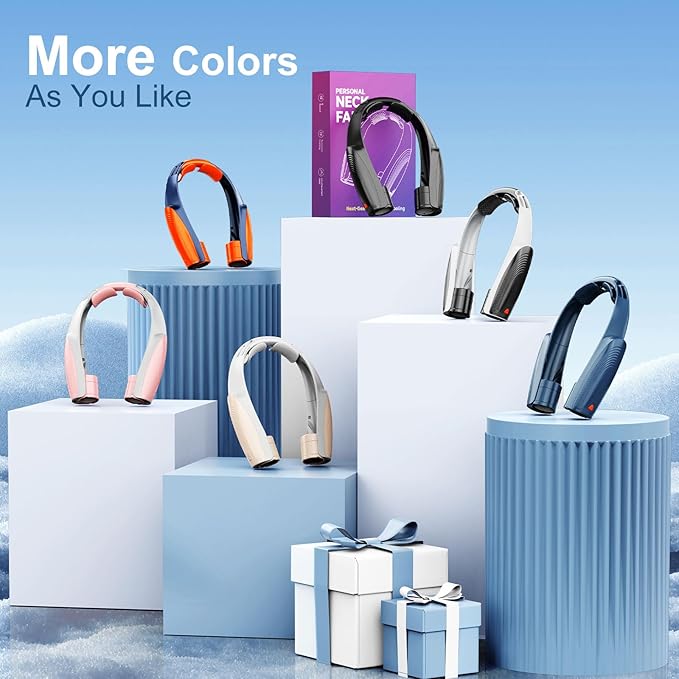 AI Portable Neck Fan with 6 Powerful Speeds, 8000mAh Battery Operated USB-C