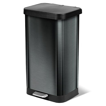 Glad Stainless Steel Step Trash Can, Large Metal Kitchen Garbage Bin