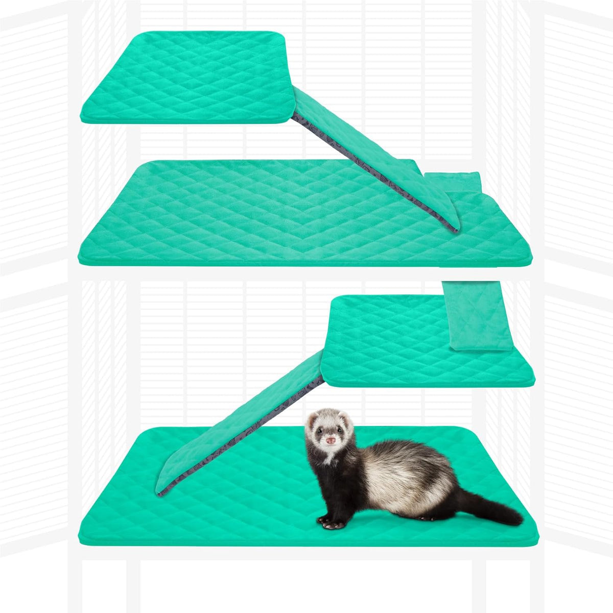 Paw Inspired Fitted Fleece Liners for Ferret Nation, Critter Nation Cage for Ferrets, Rats, Chinchillas, Hedgehogs & Other Small Animals (Green, Double Unit Set)