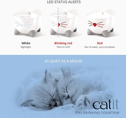 Catit PIXI Cat Drinking Fountain, Running Water Fountain, Pink | Cat Water Fountain with Triple Filter and Ergonomic Drinking Options