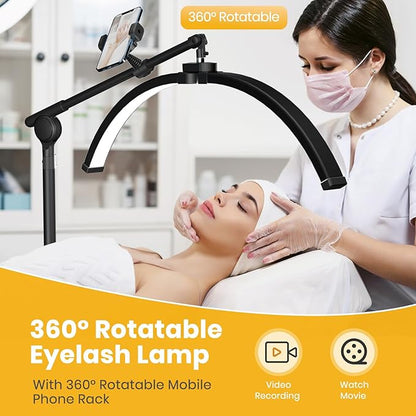 LASTAR LED Lash Light for Eyelash Tech – Half Moon Floor Lamp with Adjustable Brightness, Warm-to-Cool Lighting & Built-in Phone Holder – Ideal for Tattoo Artists, Estheticians & Lash Experts