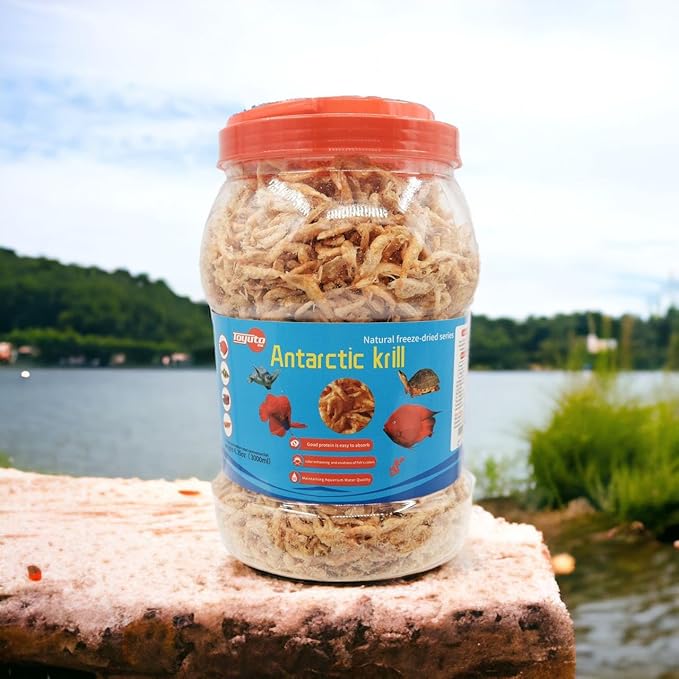 Premium Freeze-Dried Krill & Shrimp Mix - Ideal for Arowana, Koi, Tropical Cichlids, and Turtles - High-Protein Floating Aquarium Food (2000ml)