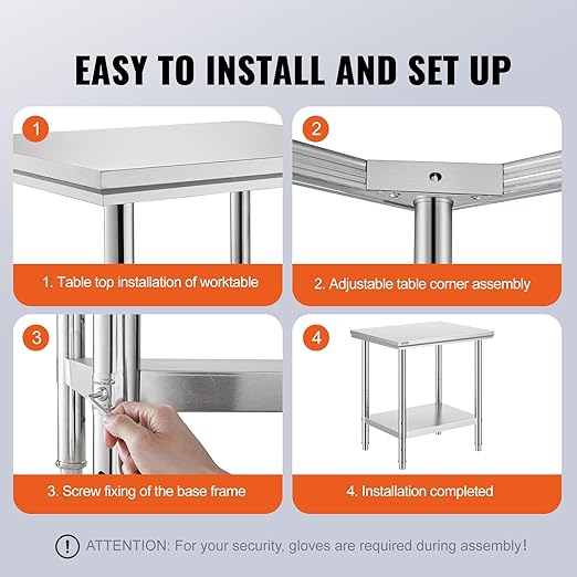 Mophorn Commercial Worktable & Workstation 24 x 30 x 32 Inch Stainless Steel Work Table Heavy Duty Commercial Food Prep Work Table for Home, Kitchen, Restaurant Metal Prep Table with Adjustable Feet
