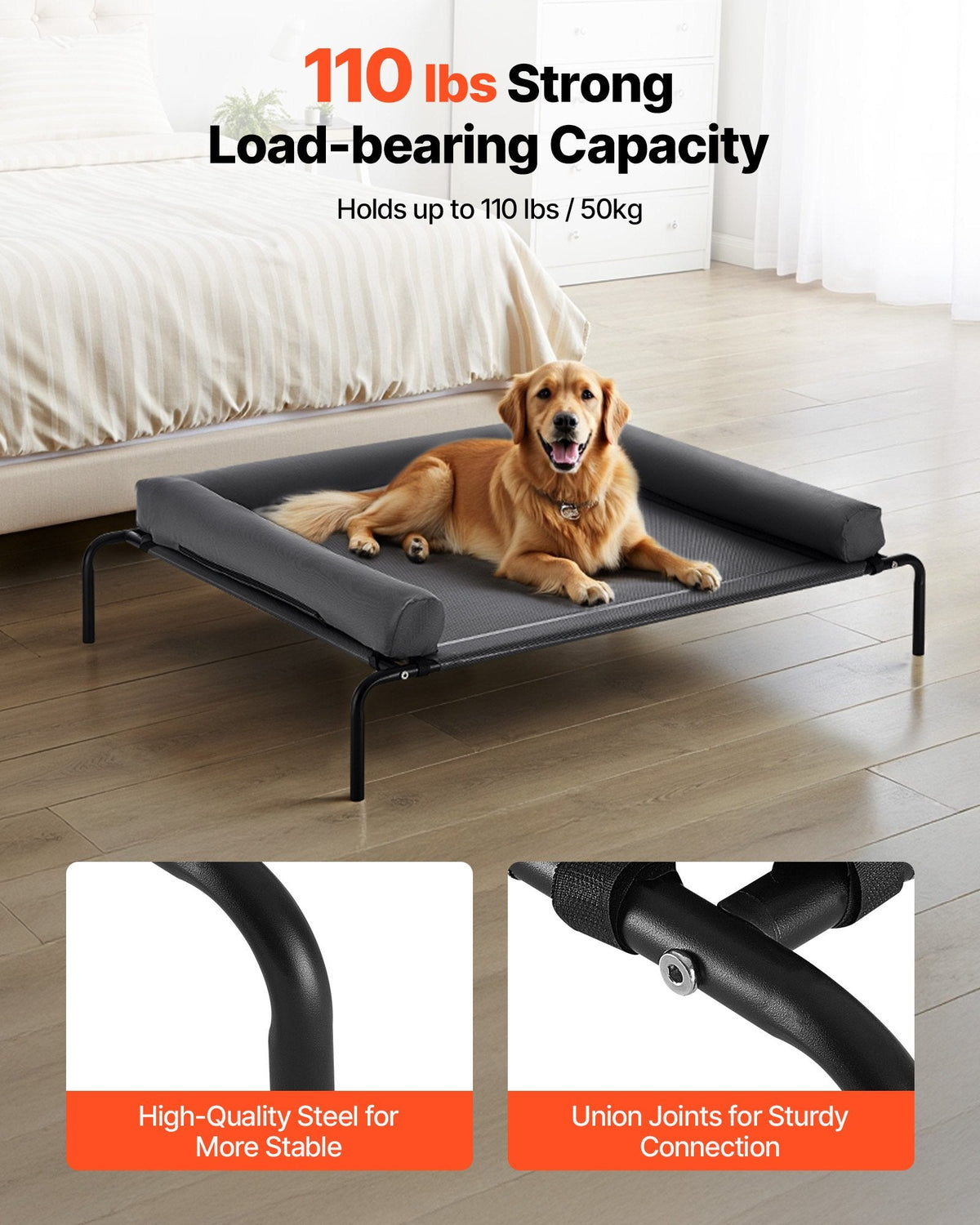 Elevated Dog Bed For Large Dog Portable Raised Dog Cot With Pillow XL Gray
