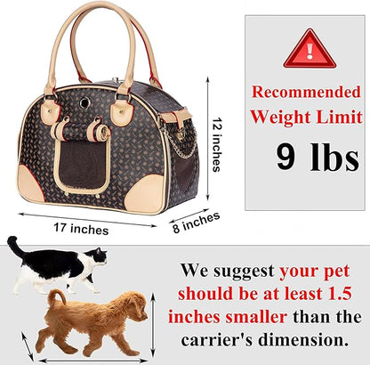 Adriene's Choice Luxury Pet Carrier, Puppy Small Dog Carrier, Cat Carrier Bag, Waterproof Premium PU Leather Carrying Handbag for Outdoor Travel Walking Hiking Shopping