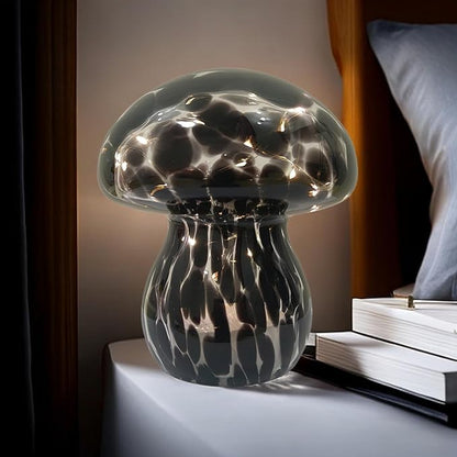 Mushroom Table Lamps Night Lights Cute Glass Nightstand Bedside Desk Lamps for Bedroom Living Study(Bulb Included) - Black