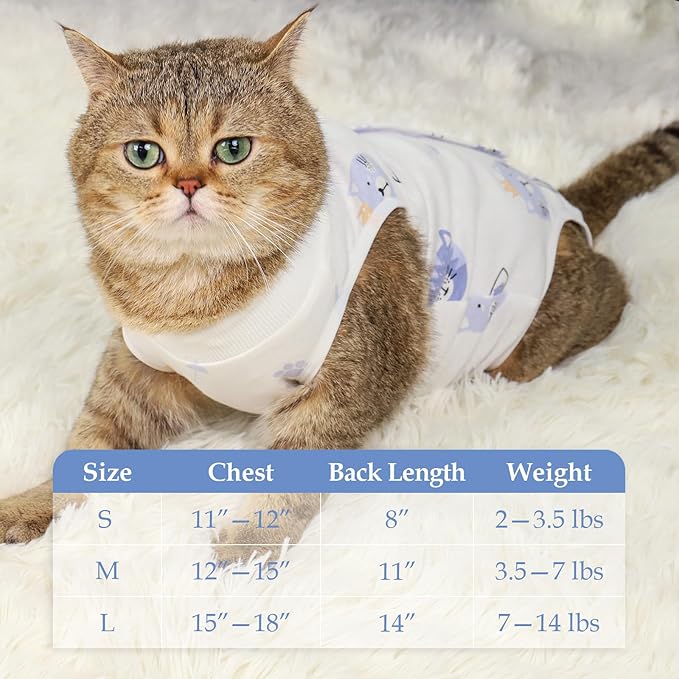 ANWA 2 Pack Cat Recovery Suit - Breathable Cat Onesie for Cats After Surgery Female, Kitten Surgery Recovery Suit Female Abdominal Wounds