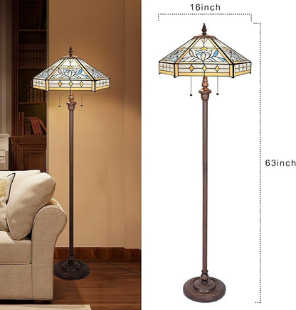 Capulina Tiffany Lamp Stained Glass Floor Lamp 2-Light 16X16X63 Inches Mission Hexagon Tiffany Style Standing Reading Lamp for Living Room Bedroom Home Office