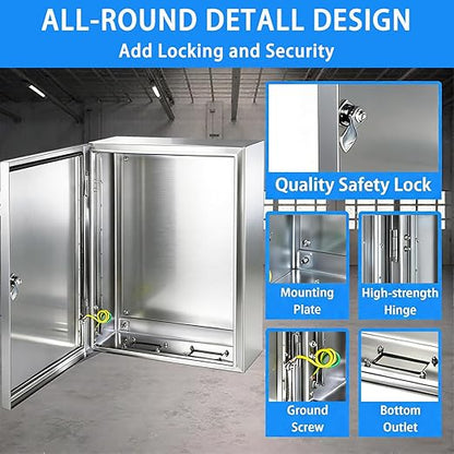 Electrical Enclosure 12x8x6, 304 Stainless Steel Enclosure IP66 Waterproof and