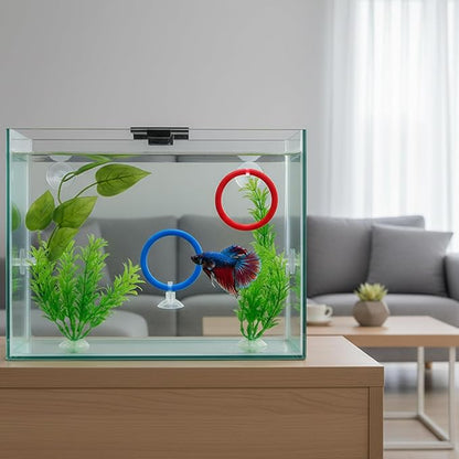 Betta Fish Tank Accessories and Toys, 7 Piece Betta Enrichment Set with Exercise Rings and Plants, Mental Stimulation and Stress Reduction for Betta Fish, Betta Toys