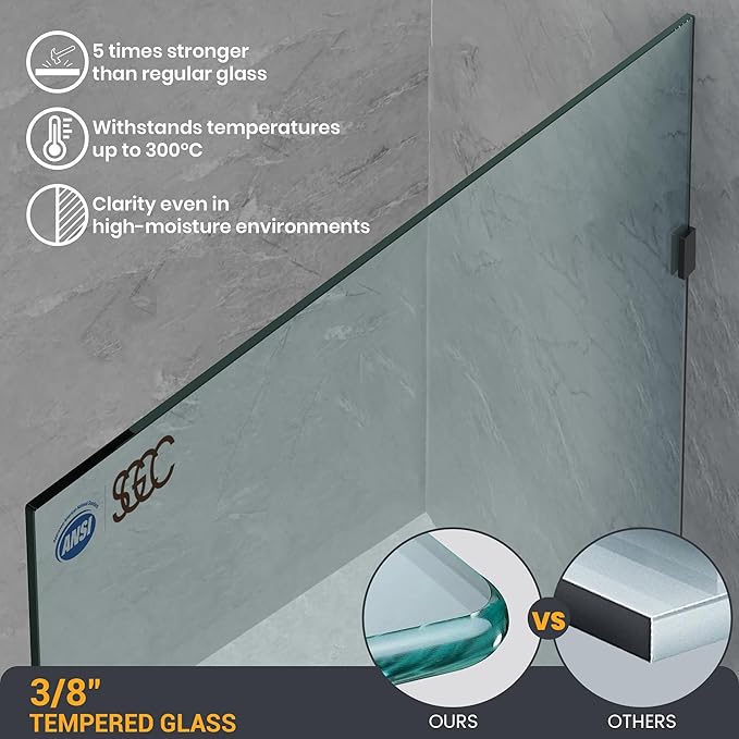 Bathroom Shower Glass Door 31.5" W×78.75" H, 3/8" Thick Clear Tempered Glass