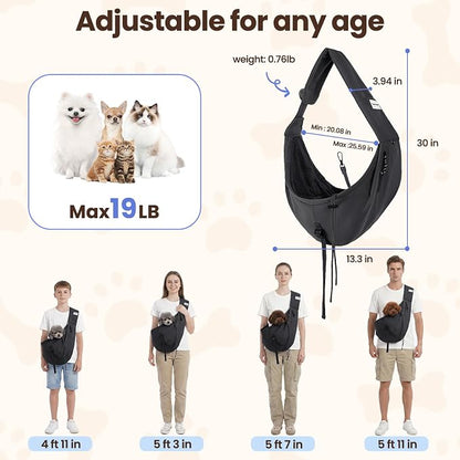Dog Sling Carrier for Small Dogs & Cats,Pet Carrier Sling Bag with Adjustable Straps,Comfortable & Secure Travel Crossbody Bag for Puppies Up to 19lb,Airline Approved pet Carrier (Black)