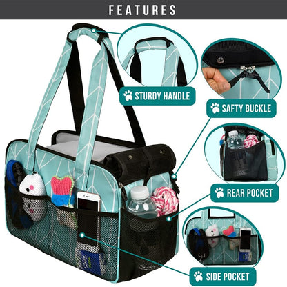 PetAmi Small Dog Purse Carrier, Soft-Sided Pet Carrier Bag with Pockets, Portable Puppy Cat Travel Handbag Tote, Airline Approved Breathable Mesh, Poop Bag Dispenser, Max 18 lbs, Chevron Teal