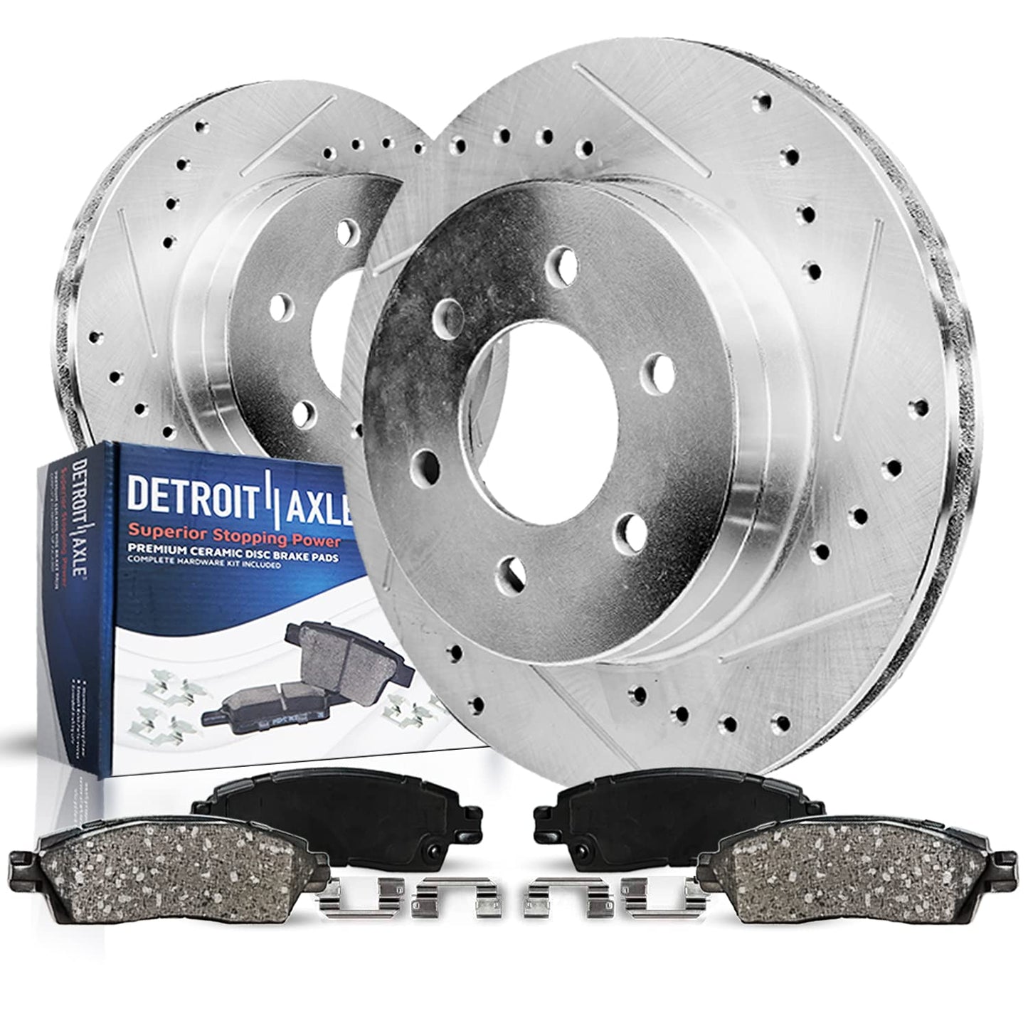 Detroit Axle - Rear Brake Kit for 06-10 Hummer H3, 09-10 Hummer H3T Replacement 2006 2007 2008 2009 2010 Drilled & Slotted Disc