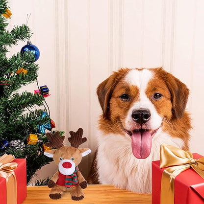 Blnboimrun Christmas Reindeer Plush Dog Toy with Squeaker, Holiday Chew Toys for Puppy Teething, Interactive Stuffed Animal with Crinkle Paper for Small Medium Dogs, Best Gift for Pets