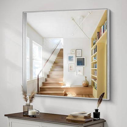 CIRCUMI Silver Bathroom Mirror, Brushed Finish, Tempered Glass, Mirror