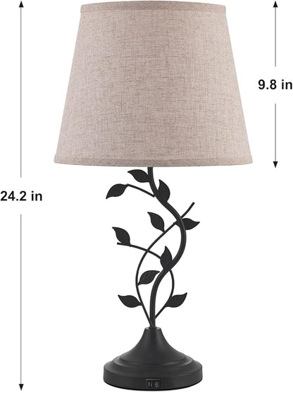 Kakanuo Table Lamp for Bedside, Lamp for Living Room with USB-A and USB-C Charging Ports, Traditional Tall Bedroom Lamp for End Table