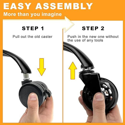 FreekyFit Office Chair Wheels for Casters Replacement - 3" Rubber Wheels for Computer Gaming Desk Caster Smooth & Safe Rolling for All Floors Including Hardwood and Carpet - Set of 5 - Black