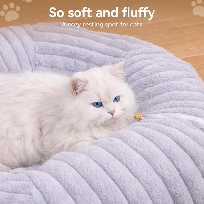 Dogpals Cat Tunnel Bed Cave 33" Lx10 Wx10 H for Indoor Cats(Grey) | Washable Cozy Cushion, Soft Striped Plush Fabric, Hideaway Peekaboo Cave for Kittens, Puppies, Rabbits & Small Pets