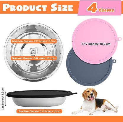 Patelai Stainless Steel Dog Bowls with Silicone Lids for 1.9 Cups Portable Food and Water Dishes for Pets Sealable Containers for 6.3" for Cats & Small Dogs(8 Pcs,Black,Gray,Dark Blue,Pink)