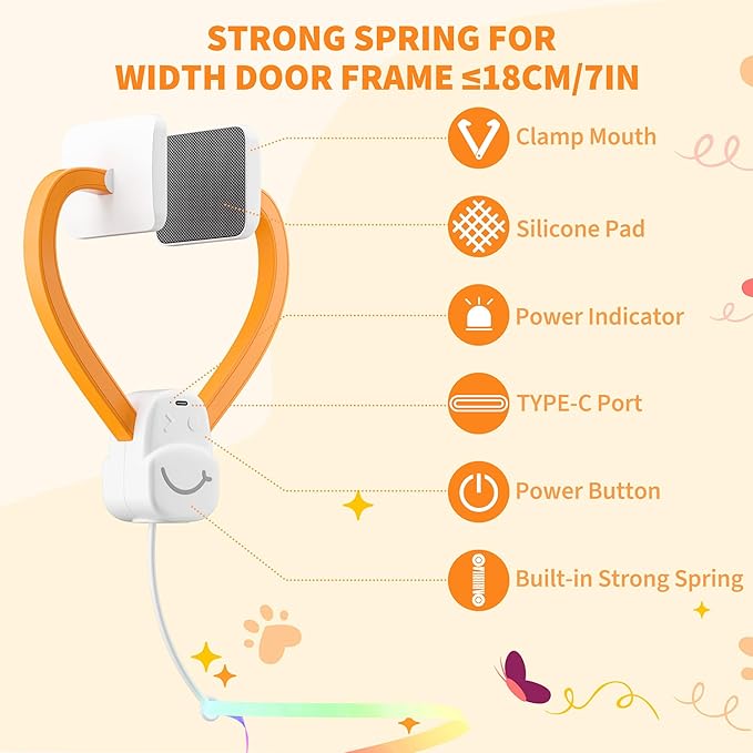 Interactive Cat Toy,Automatic Cat Toy for Indoor Cats,Hanging Door Clip Ribbon 360° Rotation,Feather & Rainbow Cat Stimulating Ribbons Cat Toys for Bored Adult/Kitten Exercise