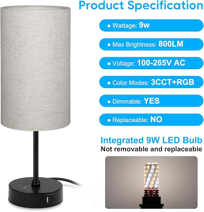 Unicozin 17Inch Table Lamp, 3 CCT 3000K/4500K/6500K & RGB Color Changing, Stepless Dimmable Bedside Lamp for Reading, Ambience Nightstand Light for Home Decor Party, Beige Shade