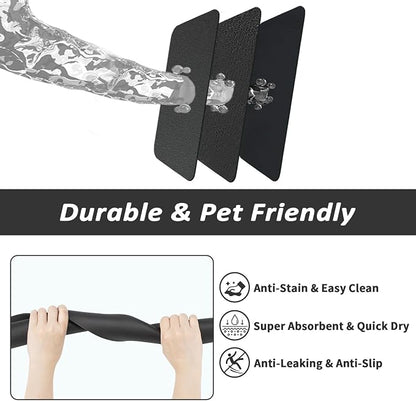 HotLive Dog Food Mat - Absorbent Cat Mat for Food and Water, No Stains Pet Feeding Bowl Mat, Easy to Clean Pet Placemats, Quick Dry Dog Water Dispenser Mat for Messy Drinkers | Black 24"x 36"