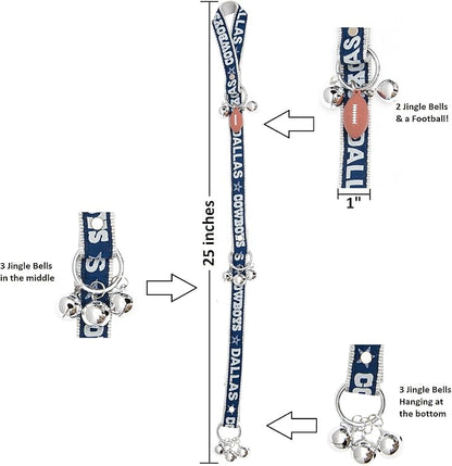 NFL Dallas Cowboys PET GIFT BOX with 2 Licensed DOG TOYS, 1 Logo-engraved NATURAL DOG TREAT, 1 NFL JERSEY, 1 NFL Puppy Training Bells & 1 Car Seatbelt