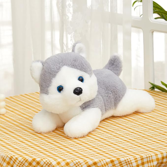Houwsbaby 13'' Gray Light Up Husky Stuffed Animal Dog Soft Plush Night Light Puppy Toy Hugging Pillow Companion Holiday Christmas Birthday Present for Kids Boys Girls Toddlers