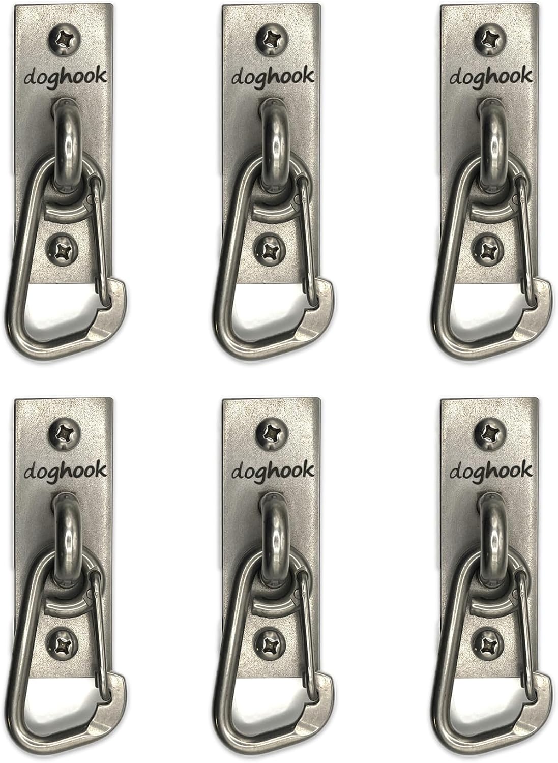 Canine Hitch- Secure Dog Leash Parking Wall Slim Hook with Clip 6 Pack - Tie Out Stainless Steel & ABS Mounting Plate for Strength - Practical Lead Management for Home & Business