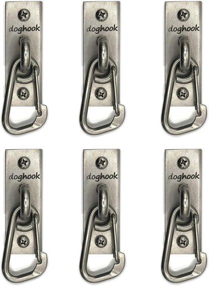 Canine Hitch- Secure Dog Leash Parking Wall Slim Hook with Clip 6 Pack - Tie Out Stainless Steel & ABS Mounting Plate for Strength - Practical Lead Management for Home & Business