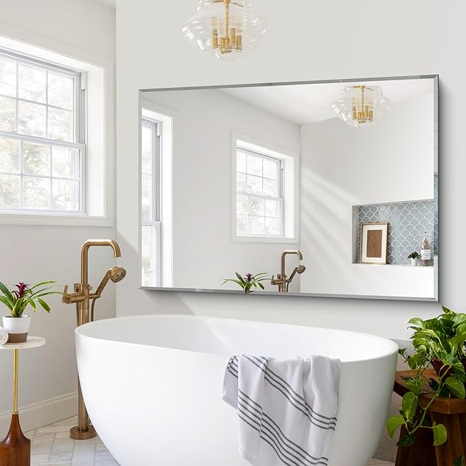 CILIBER 60x40 Large Beveled Mirror, Frameless Beveled Bathroom Mirrors