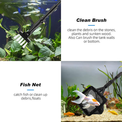 hygger Small Fish Tank Cleaner, Aquarium Cleaning Tools Kit with Handle, Seaweed Scraper, Fishing Net, Sponge Brush,Wall Brush (M)