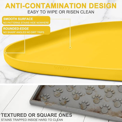 SMILOOL Waterproof Silicone Pet Food Mat with Raised Edge for Dog & Cat | 12" x 12" Non-Slip Small Pet Feeding Mats with Lip for Food & Water Bowl, Food Grade, Easy Cleaning, Vivid Yellow