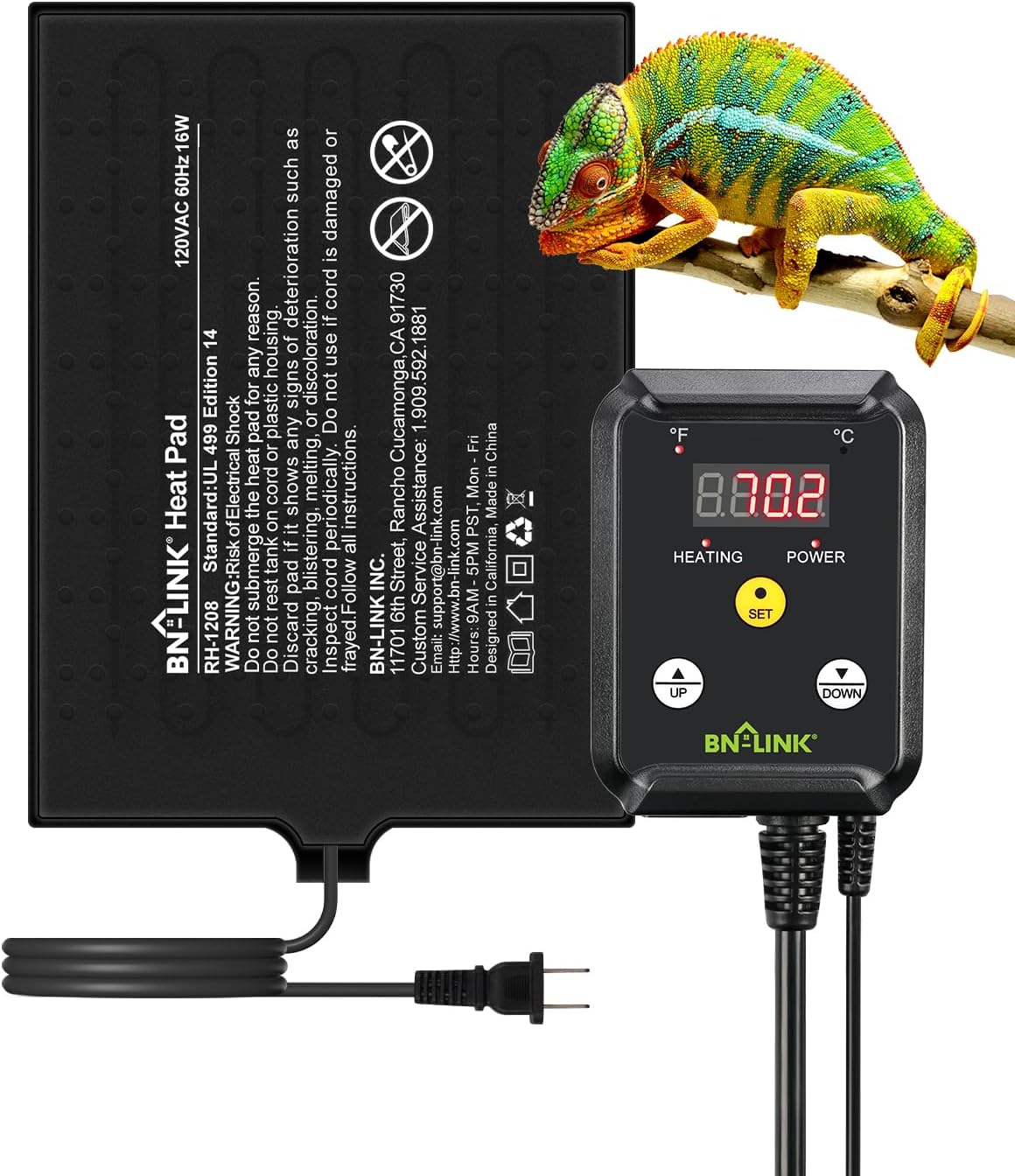 BN-LINK Durable Reptile Heating Pad 8" X 12" with Digital Thermostat Under Tank Heater Terrarium Warmer Combo Set for Turtles, Lizards, Frogs, and Other Reptiles