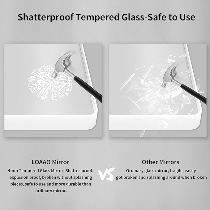 LOAAO 55x30 Inch White Metal Framed Bathroom Mirror