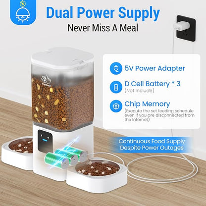 Frienhund Automatic Cat Feeders 2 Cat with Slow Feed: 7L Dual Automatic Dog Feeder with 5G WiFi, Double Auto cat Food Dispenser for Multiple Pets, Detachable for Easy Clean - 29 Cup (ACF190W-B)